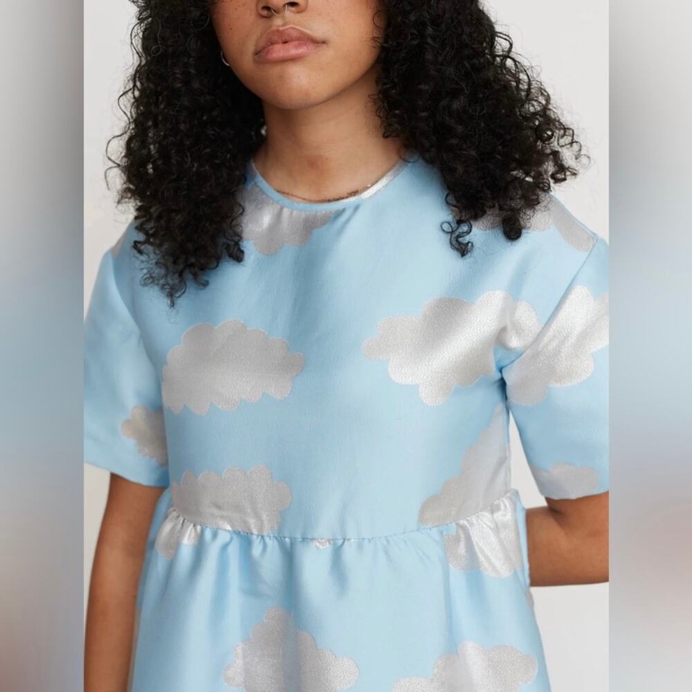 NEW Lazy Oaf Silver Linings Metallic Brocade Cloud Babydoll Dress UK 24 US 20 - Picture 5 of 15